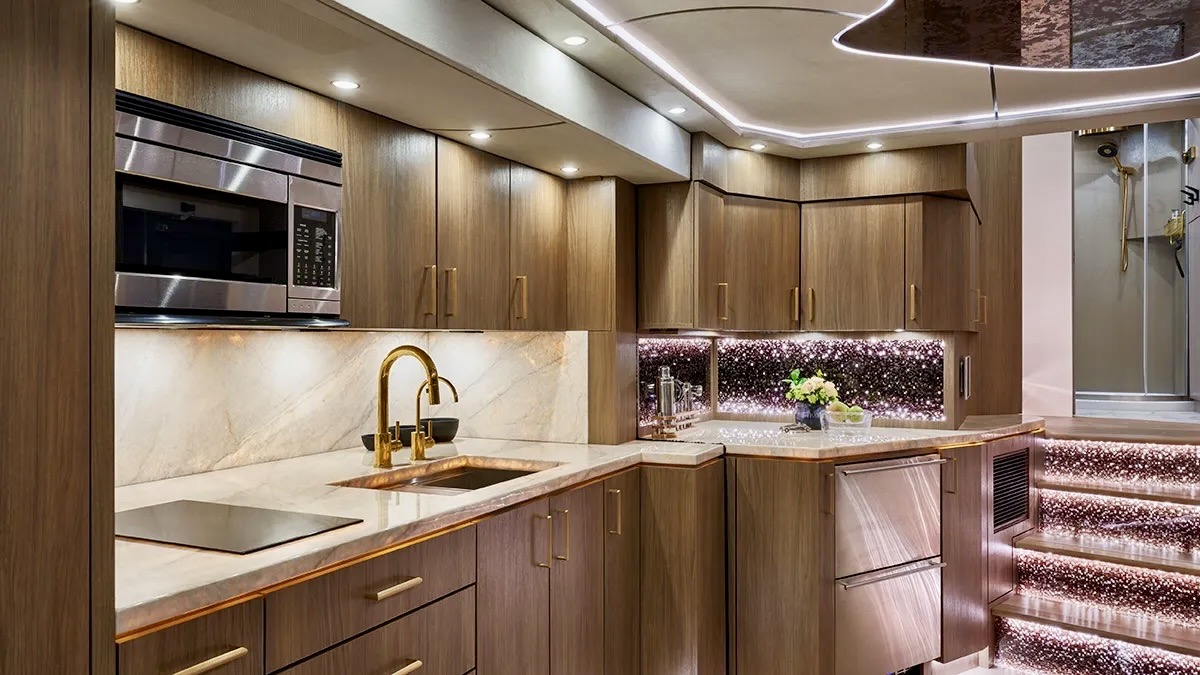 Zenith kitchen detail with brass fixtures